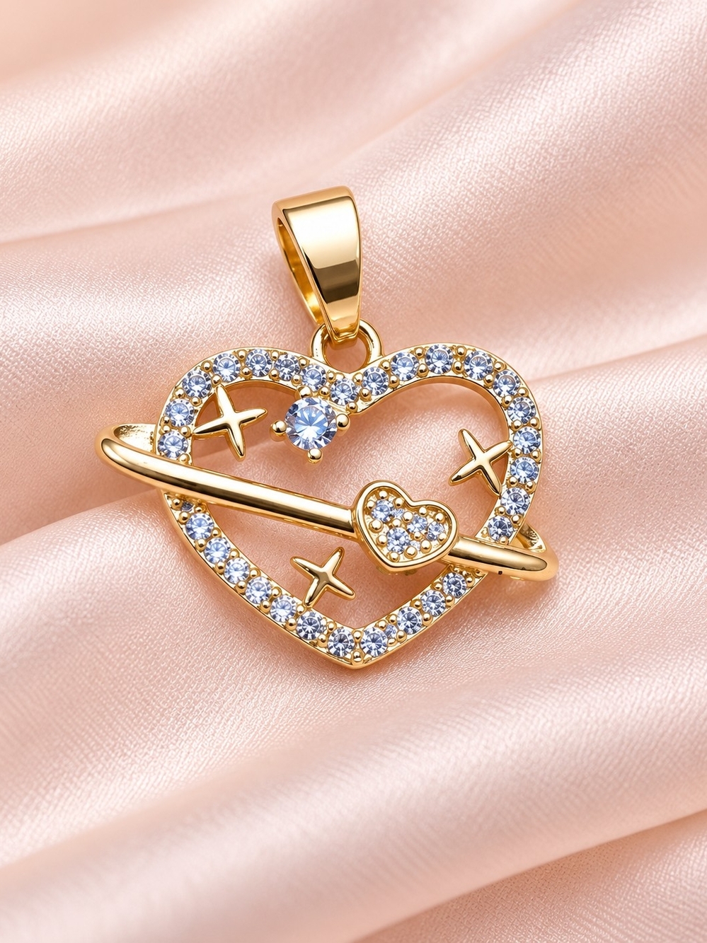 14K Gold Filled Crystal Heart Orbit Pendant Necklace | High Quality